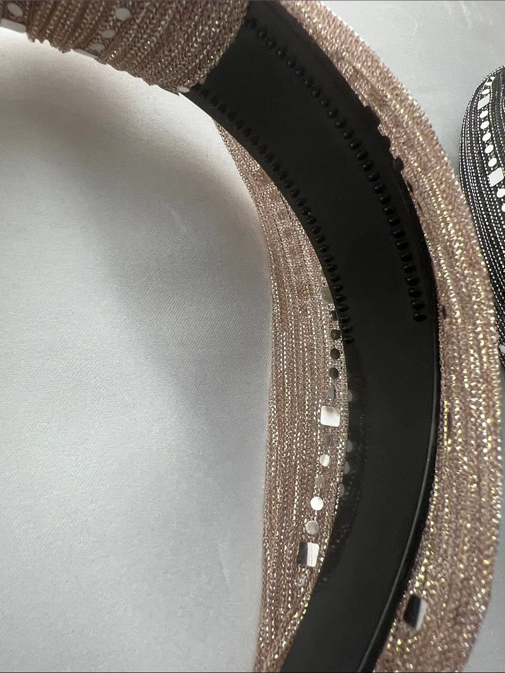 Shimmering Sequin and Bead Accent  Knotted Headband - Black and Tan set of 2